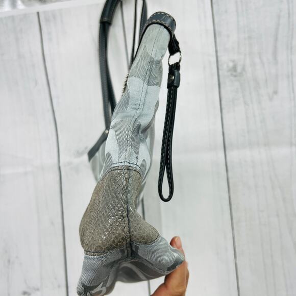 Coach gray signature stripe canvas leather tote shoulder bag purse F1126-F18365 - Picture 9 of 14